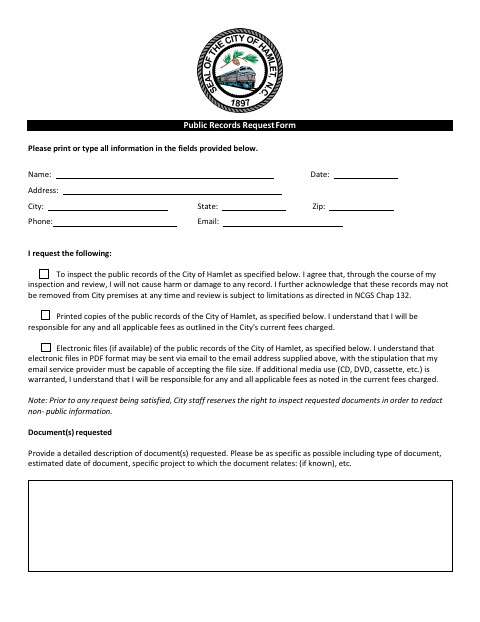 First page of the Public Records Request Form