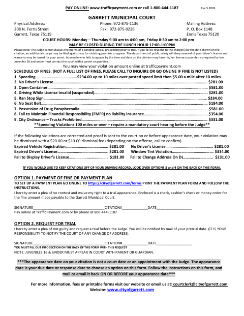 First page of the Driving Safety Course Request Form