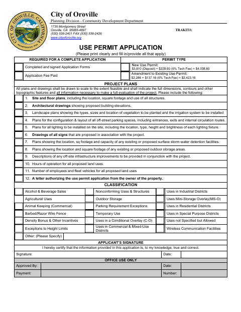 First page of the Use Permit Application