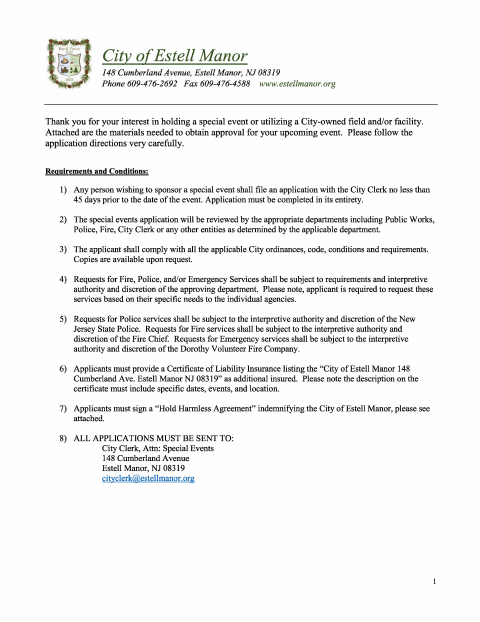 First page of the Use of Facilities Form