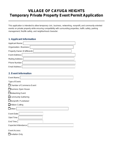 First page of the Temporary Private Property Event Permit Application