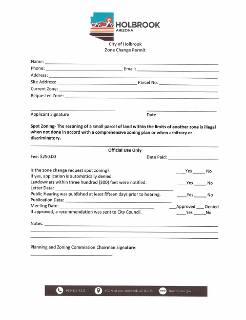 First page of the Zone Change Permit