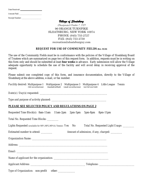 First page of the Request for Use of Community Fields