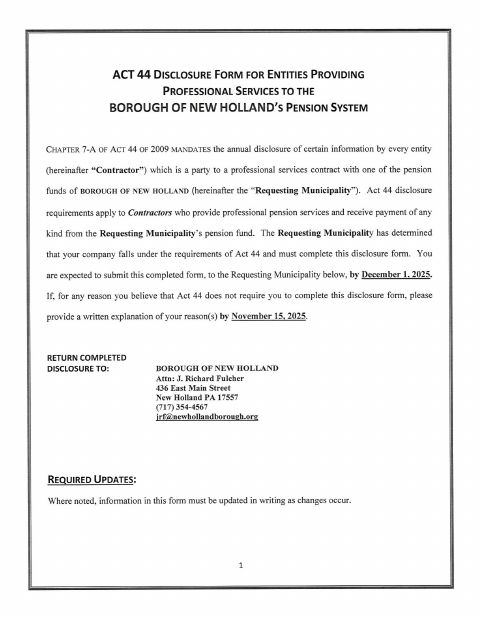 First page of the Act 44 Disclosure