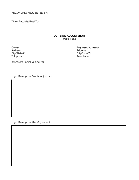 First page of the Lot Line Adjustment Form