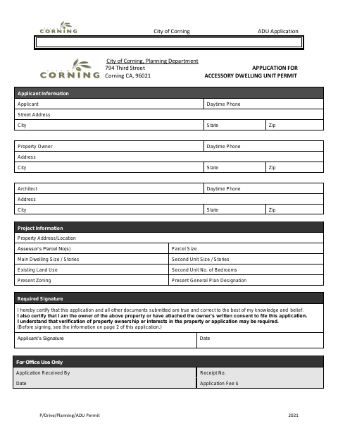 First page of the Accessory Dwelling Unit Permit Application