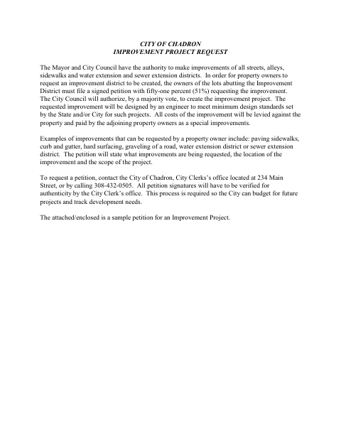 First page of the Improvement Project Request Petition