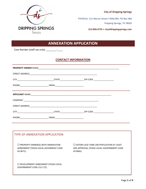 First page of the Annexation Application