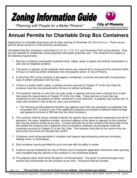 First page of the Annual Permits for Charitable Drop Box Containers