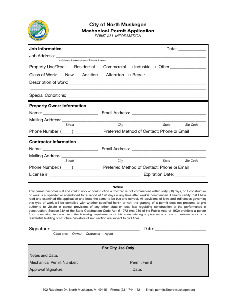 First page of the Mechanical Permit Application