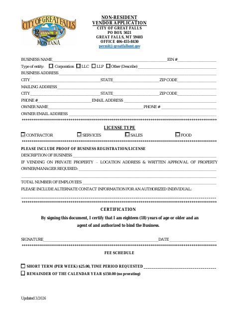 First page of the Non-Resident Vendor Application