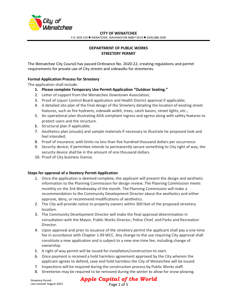 First page of the Streetery Permit