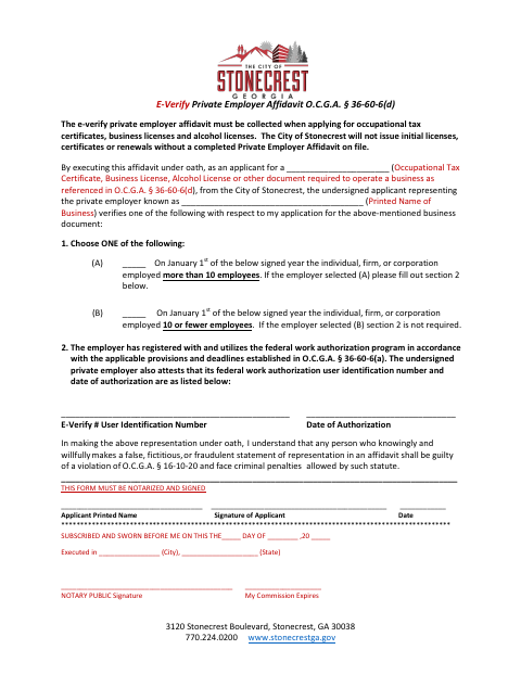 First page of the E-Verify Private Employer Affidavit