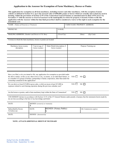 First page of the Farm Machinery Exemption Application