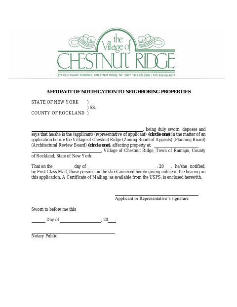 First page of the Affidavit of Notification to Neighboring Properties
