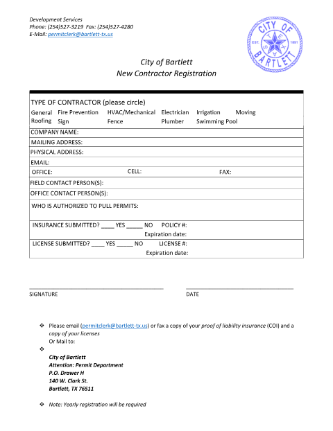 First page of the New Contractor Registration