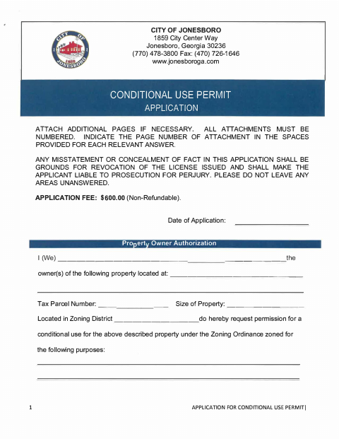 First page of the Application for Conditional Use Permit
