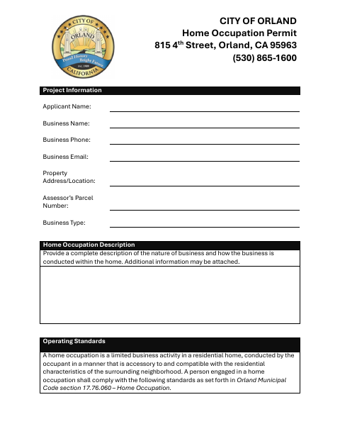 First page of the Home Occupation Permit