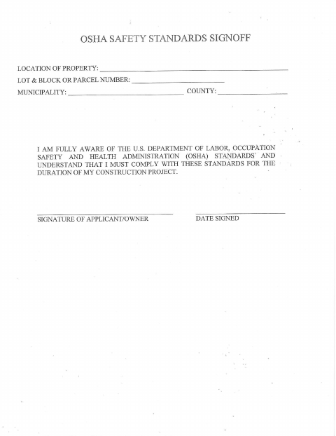First page of the OSHA Safety Standards Signoff