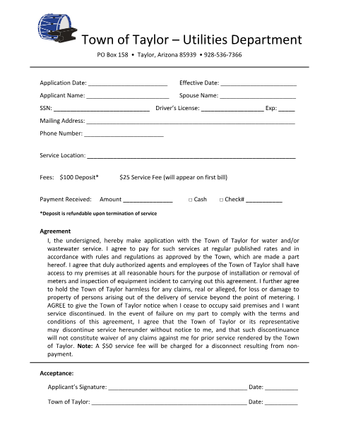 First page of the Water Service Application