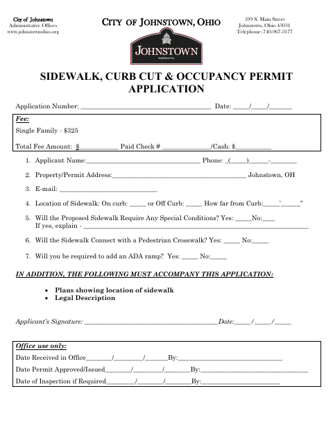 First page of the Sidewalk, Curb Cut & Occupancy Permit Application