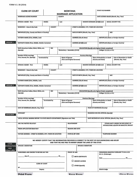 First page of the Marriage License Application