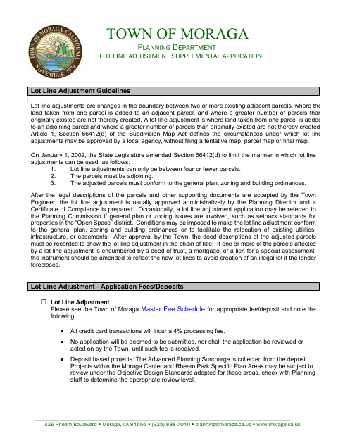 First page of the Lot Line Adjustment Supplemental Application