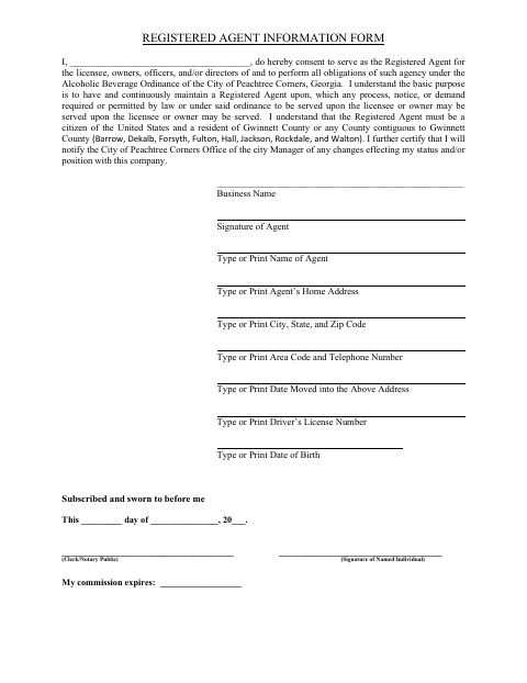 First page of the Registered Agent Information Form