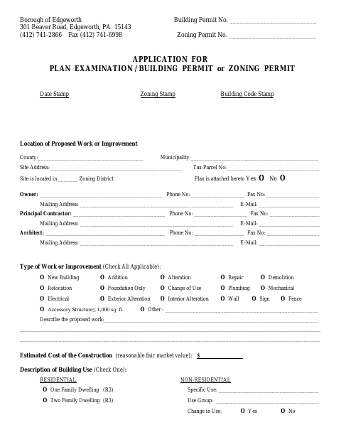 First page of the Building and Zoning Permit Application