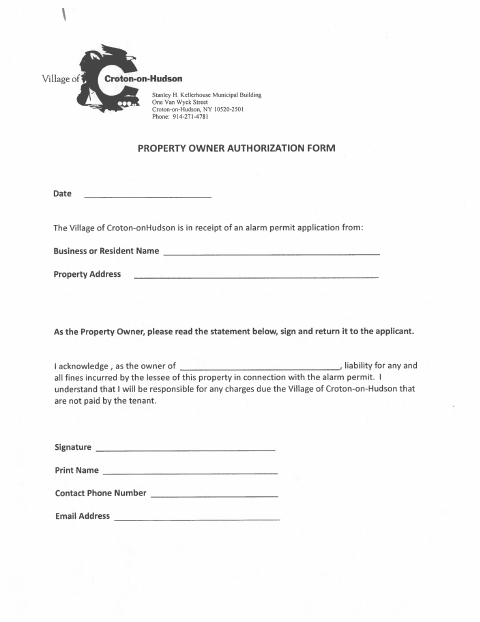 First page of the Property Owner Authorization Form