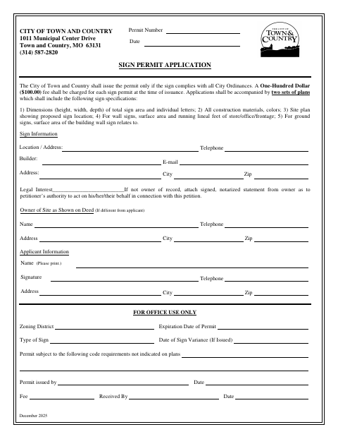First page of the Sign Permit Application