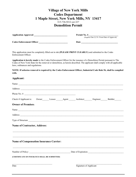 First page of the Demolition Permit Application