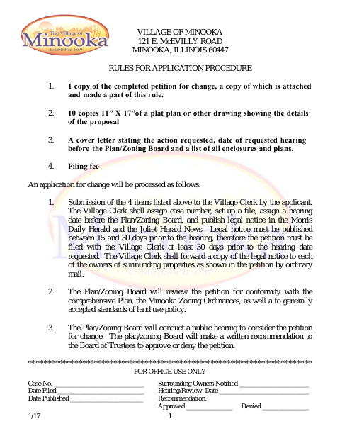 First page of the Planning and Zoning Application