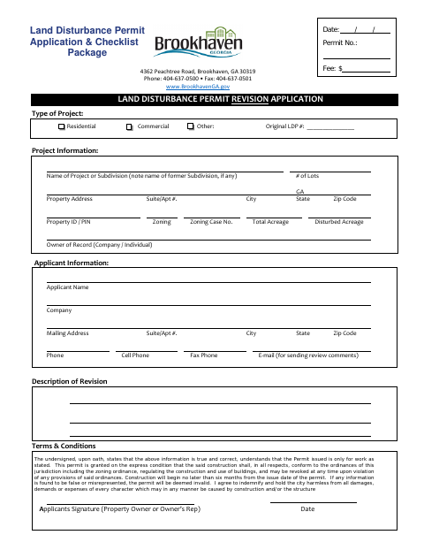 First page of the Land Disturbance Permit Revision Application