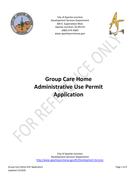 First page of the Group Care Home Administrative Use Permit Application