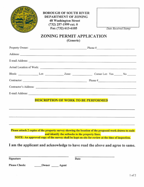 First page of the Zoning Permit Application