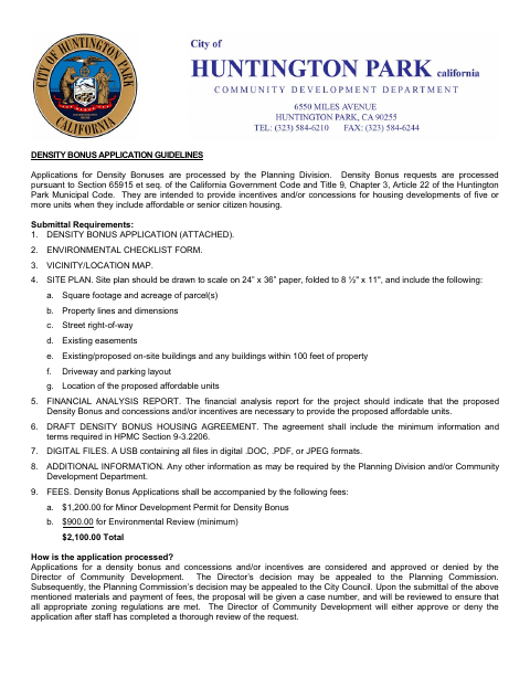 First page of the Density Bonus Application