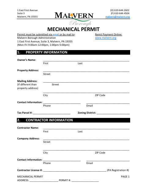 First page of the Mechanical Permit