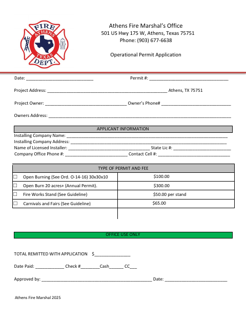 First page of the Operational Permit Application