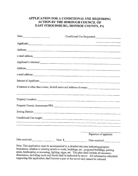 First page of the Conditional Use Application