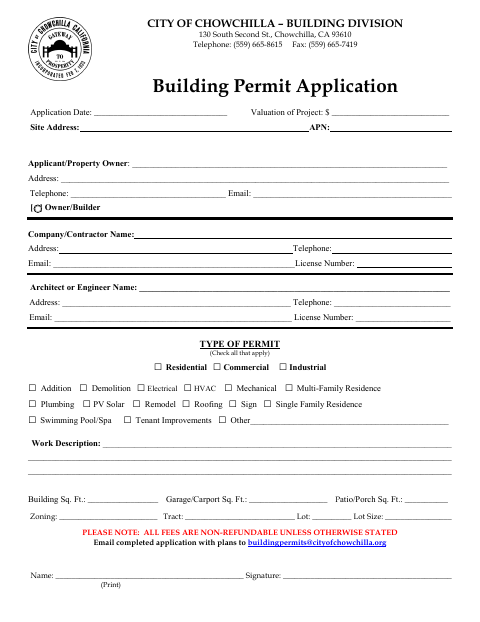 First page of the Building Permit Application
