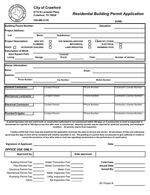 First page of the Residential Building Permit Application