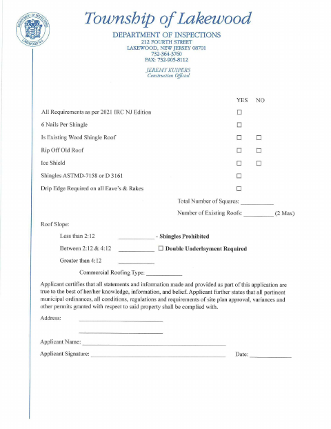 First page of the Roof Questionnaire