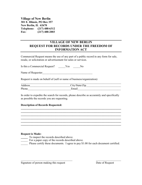 First page of the Request for Records Under the Freedom of Information Act