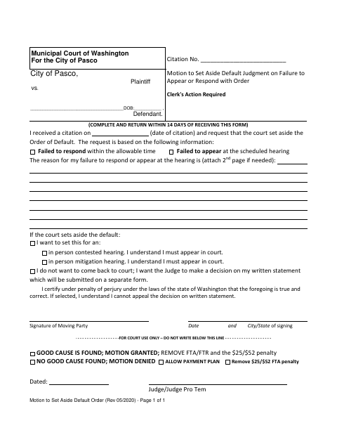 First page of the Motion to Set Aside Default Judgment