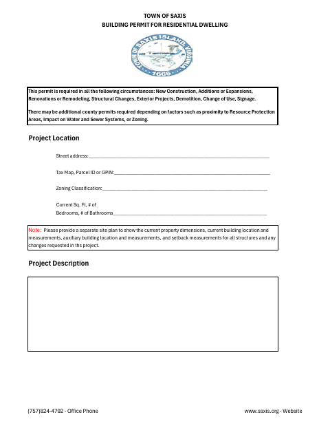 First page of the Building Permit for Residential Dwelling