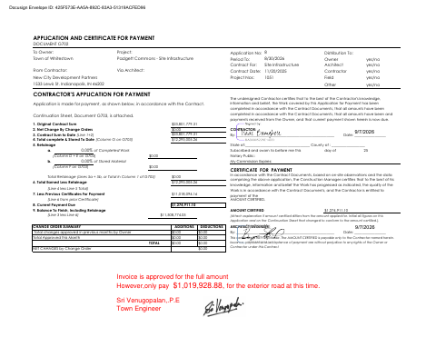 First page of the Contractor's Application and Certificate for Payment