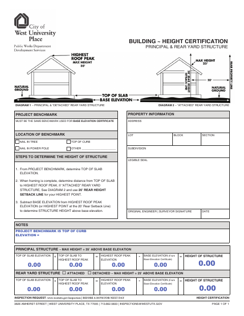 First page of the Building Height Certification