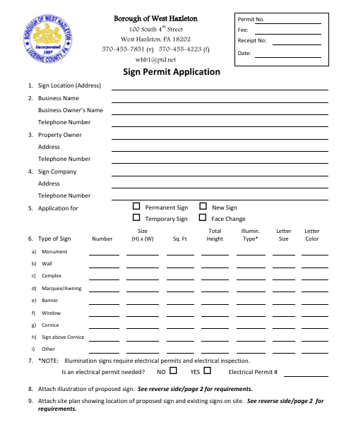 First page of the Sign Permit Application
