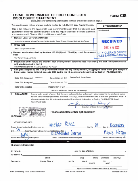 First page of the Local Government Officer Conflicts Form